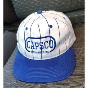 Vintage CAPSCO Hat Cap Snap Back Pinstripe Embroidered Greenville Mens 90s White